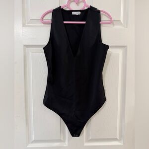 Good American Black Sleeveless V-Neck Kids One-Piece